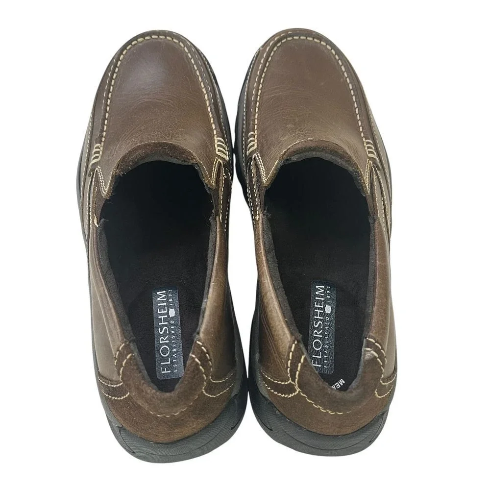 Florsheim Mens 7.5 Leather Slip On Loafers‎ Retro Dad Old School Casual Shoes